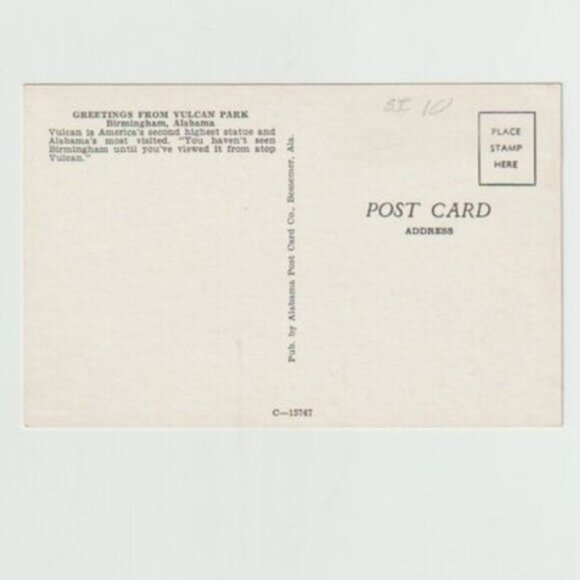 Greetings from Vulcan Park Birmingham AL Chrome Postcard Vintage Souvenir Statue - Picture 2 of 2